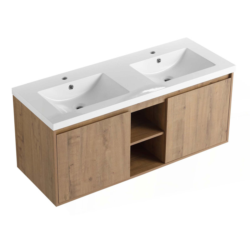 Meuble-lavabo mural 48 po avec lavabo double, charnière de porte à fermeture en douceur