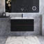 Grand meuble-lavabo de rangement mural moderne noir et noyer pré-assemblé avec lavabo en céramique intégré