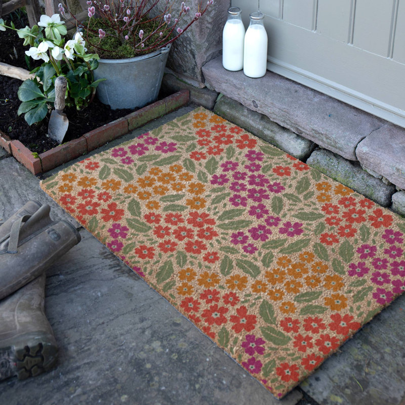 Floral Pattern Coir Doormat, 60cm W x 90cm L