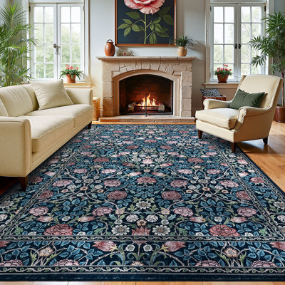 Tapis 6 pi x 9 pi à motif floral rétro lavable Boho