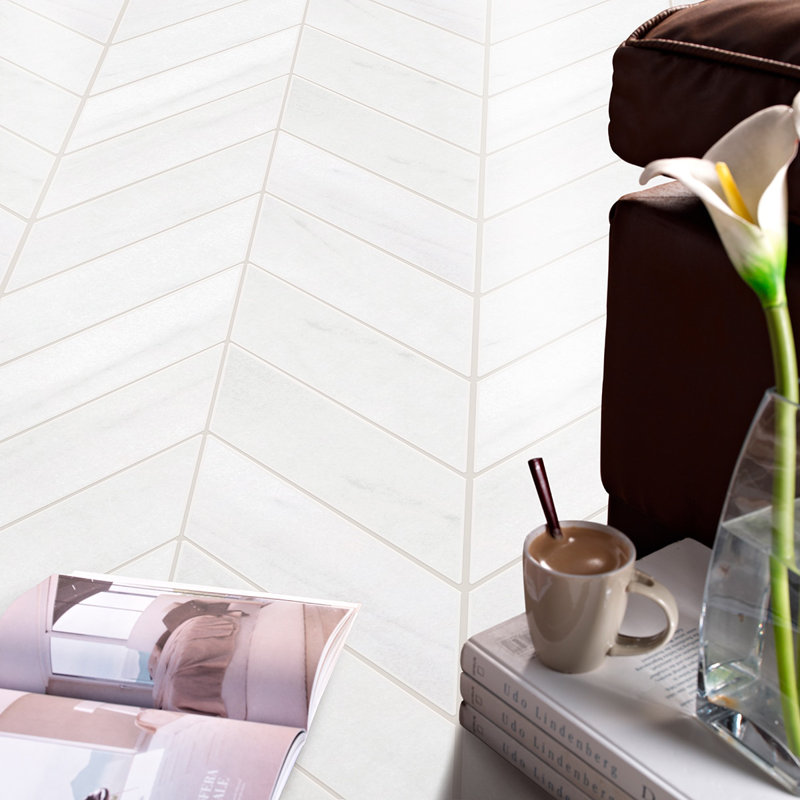 Bianco Dolomiti Honed 2X8 Chevron Marble Mosaic