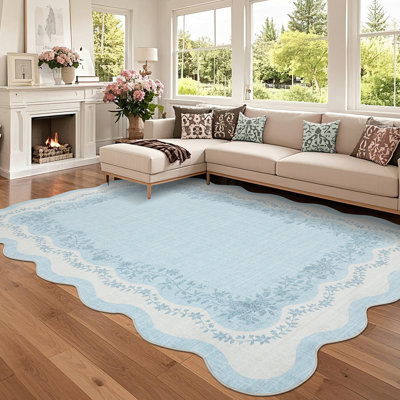 Tapis festonné moderne lavable à la machine Tapis antidérapant antidérapant à poils courts Coussin décoratif doux Tapis d'intérieur pliable floral pour le salon Chambre à coucher Salle de jeux