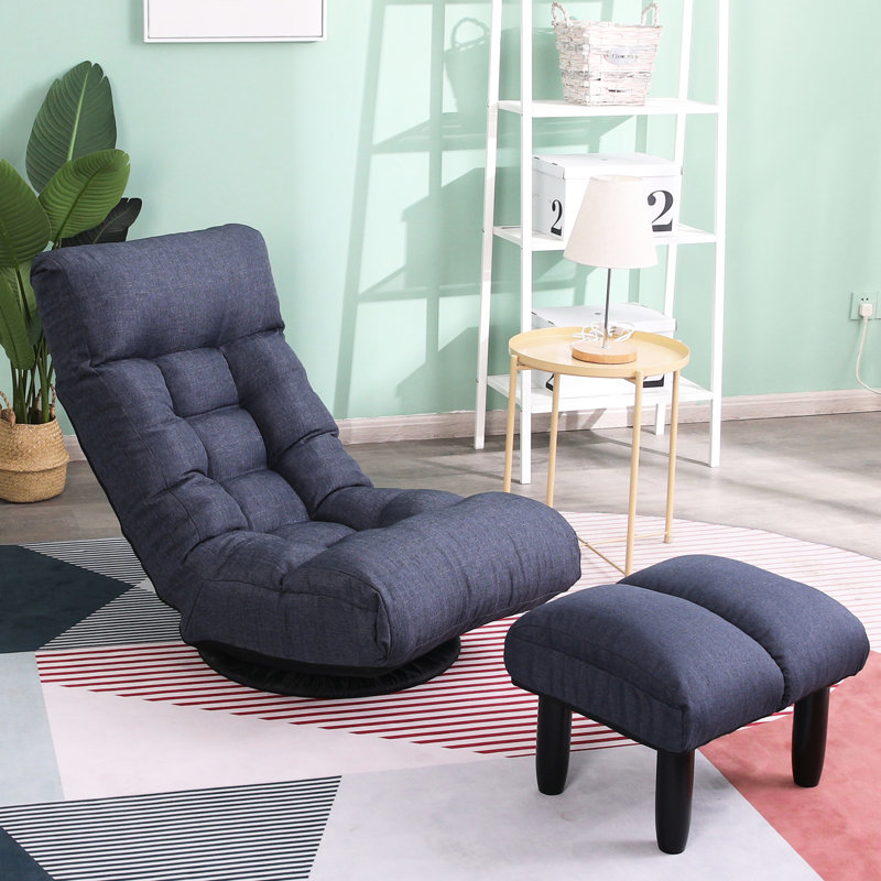 Reclining Floor Chair With Metal Frame, 360-Degree Rotation - For Relaxing Navy 3 Adjustment Functions, 28.54 Lb Weight Home Use