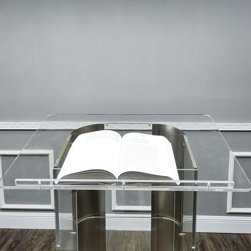 Clear Acrylic and Brushed Stainless Steel Podium with Shelves