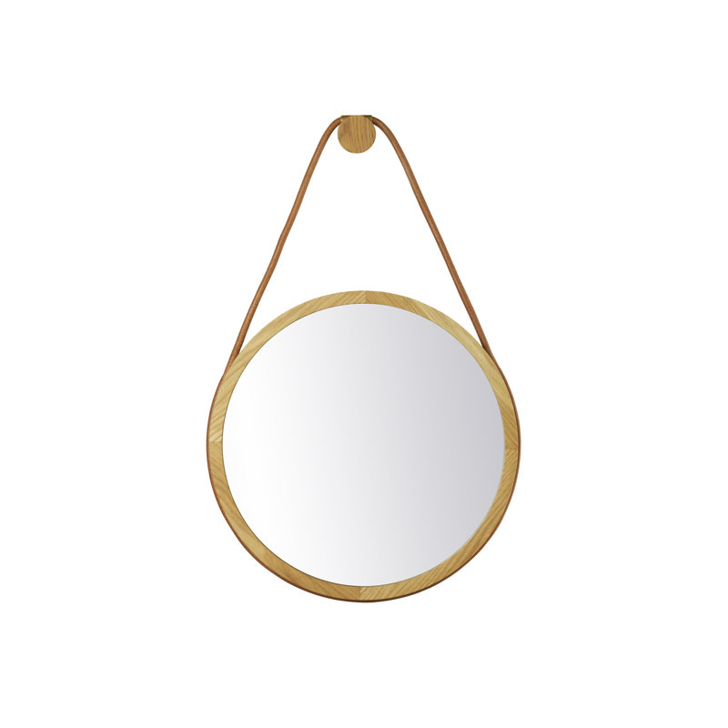 Mosso Round Solid Wood Mirror, Natural, 15.75" x 15.75"