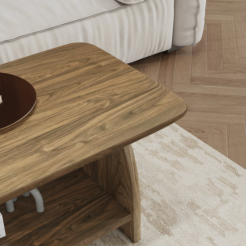 Table basse de salon moderne de 47 pouces, table basse rectangulaire à double couche avec fonction de rangement, conception d'angle arrondi, matériau en bois aggloméré, convient au salon