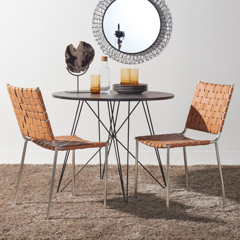 Chaise d'appoint rembourrée Ryland, Cuir véritable cognac, Argent