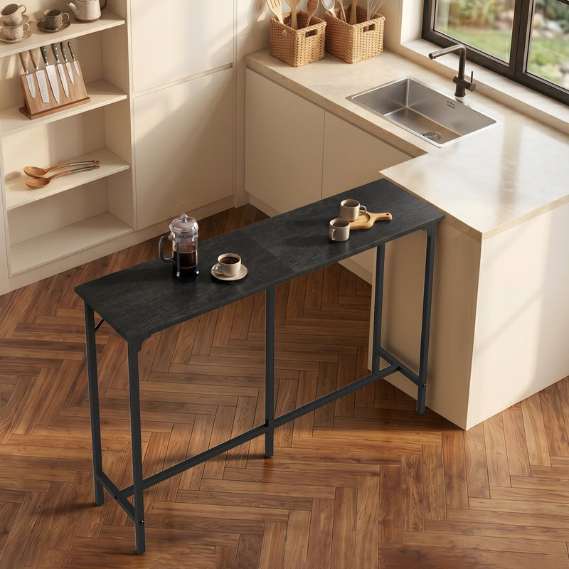 55'' Counter Height Bar Dining Table With Metal Frame Rectangular Pub Sofa Table For Kitchen ,Living Room, Black