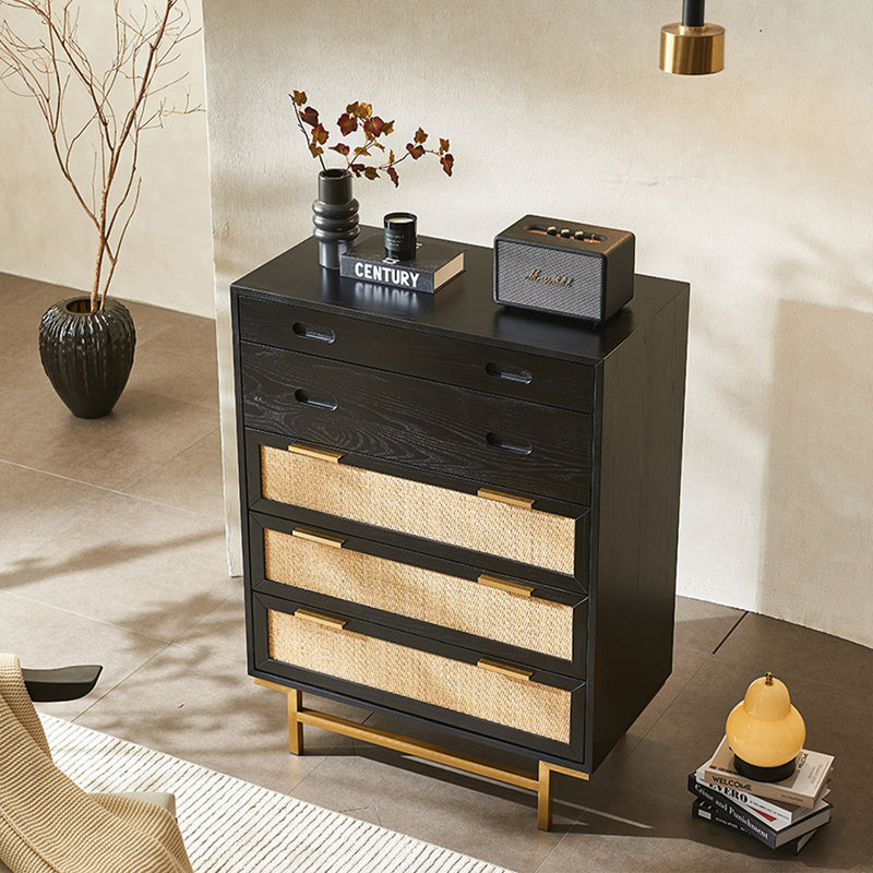Modern Black Solid Wood Accent Cabinet