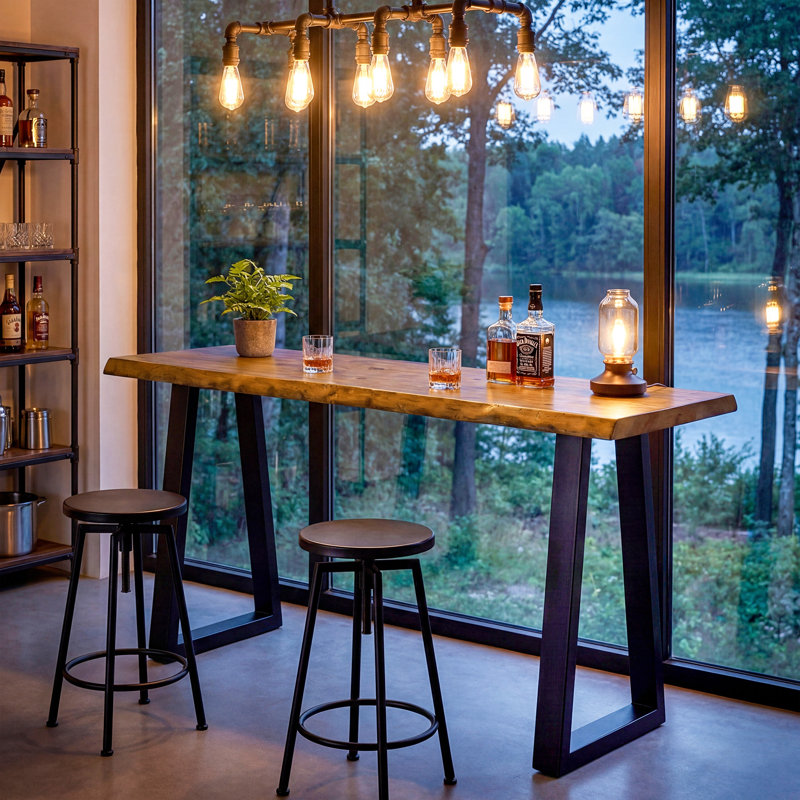 63" Solid Wood Bar Table,Rectangle Long Pub Table