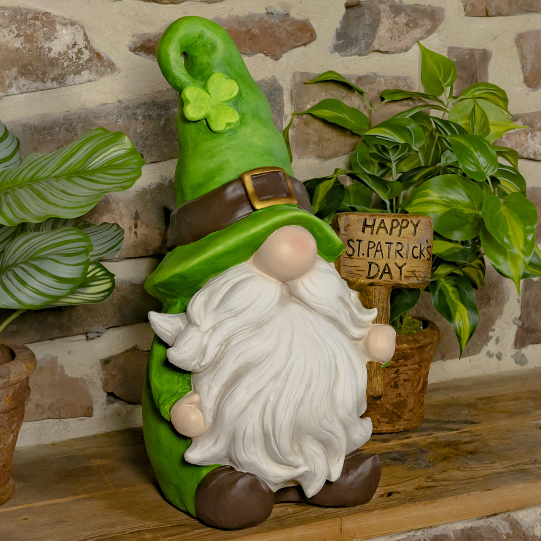 St. Patrick's Day Garden Gnome Holding Wooden Sign "The Shamrocks" The Holiday Aisle®