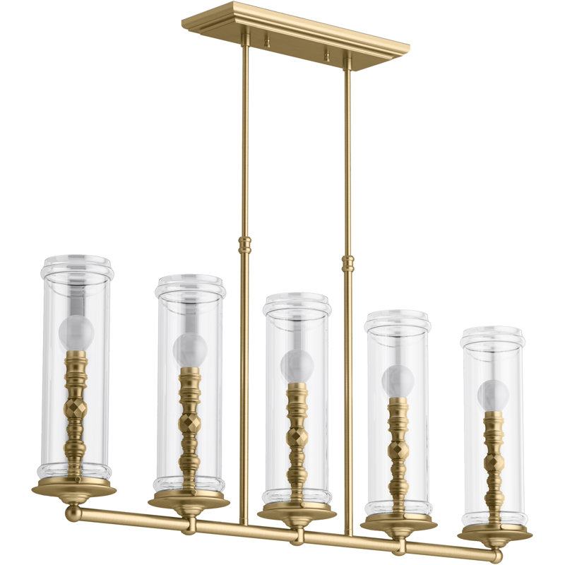 5 - Light Kitchen Island Rectangle Chandelier, Modern Brushed Gold