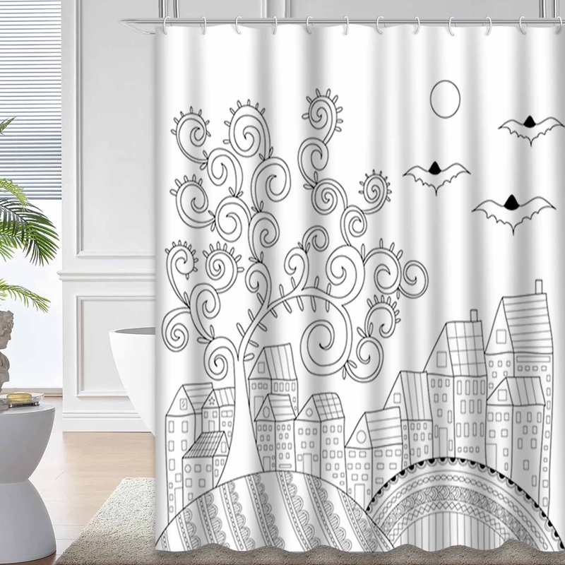 Black Waterproof Shower Curtain,Shower Curtains for Bathroom with 12 Hooks, 72" L x 84" W