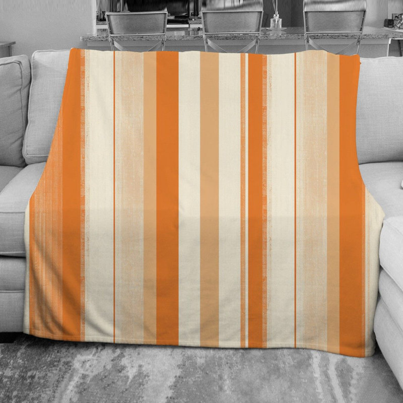 Couverture polaire à rayures verticales, L 51 po x L 60 po, Orange / blanc