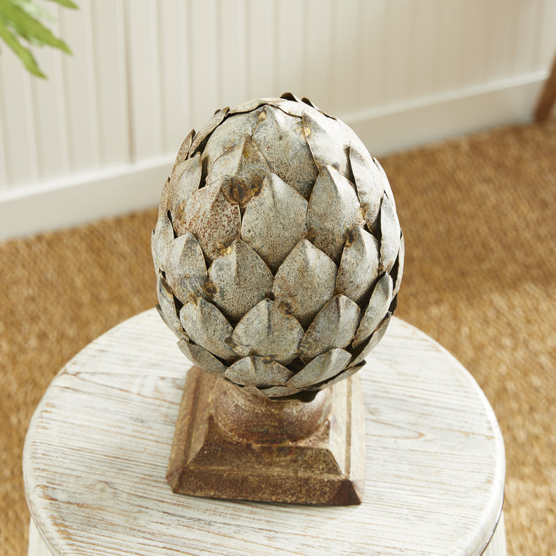 Weathered Metal Artichoke Finial, 7" H x 3.27" W x 3.27" D, Antique Galvanized