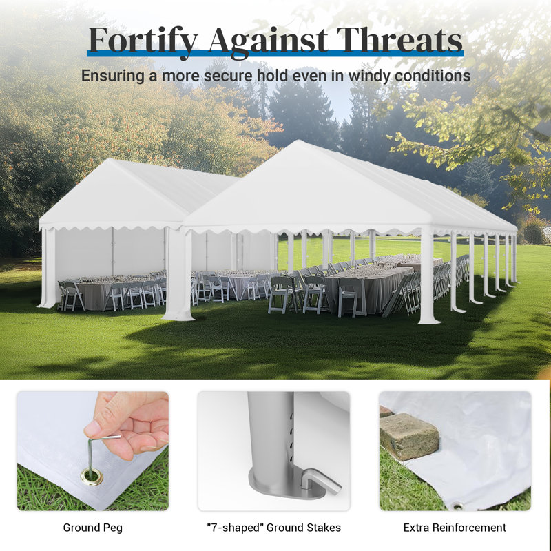 White Waterproof Wedding Canopy Tent - UV Resistant Outdoor Party Shelter with Roll-Up Doors, Ventilation & Reflective Strips for Receptions, Markets, Backyard Events