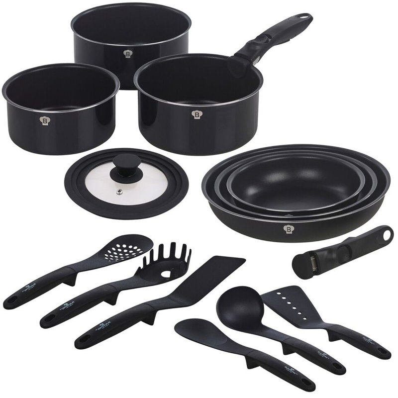 6 - Piece Non-Stick Aluminum Cookware Set, Matt Black