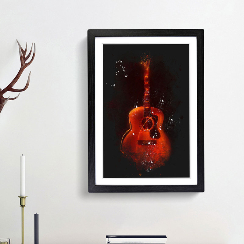 Abstract Guitar - Framed Print, 63cm H x 45cm W x 2cm D, Black Framed