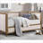 Twin Daybed with Nailhead Trim, Beige Fabric & Light Oak Solid Pine Frame | Beige | Solid Wood