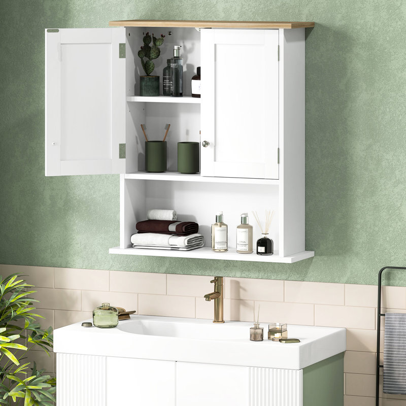 Bathroom Cabinet - Wall Mounted, 2 Doors, Adjustable Shelf, Over Toilet, White, Space Saving Model Modern