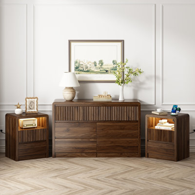 Ensemble de chambre moderne 3 pièces, commode à 7 tiroirs et 2 tables de chevet, meuble multifonction pouvant servir de commode, de meuble télé ou de table d'appoint.