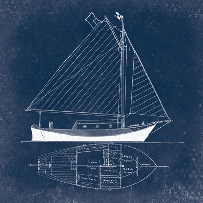 Blue Boat Drawing - Wrapped Canvas Print