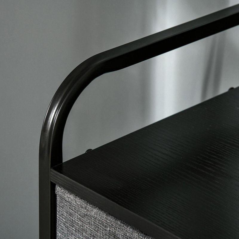 Commode en tissu 5 tiroirs gris avec plateau en bois pour commode de chambre à coucher, cadre de rangement en acier pour l'entrée, tiroirs pliables, design à secousses