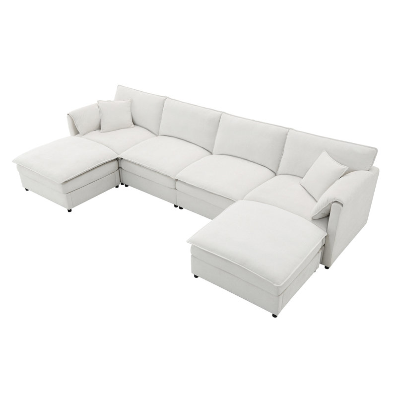 Canapé modulaire en chenille avec coussins doubles, Crème, crème