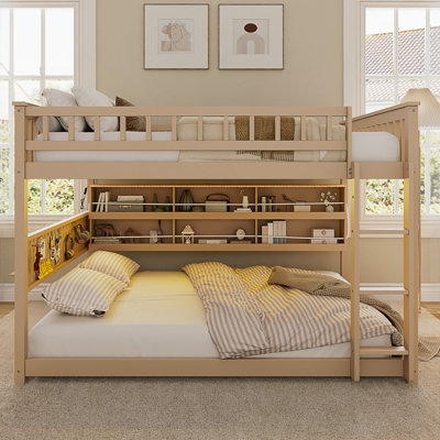 Full Over Full Bunk Bed With Integrated Shelving, Color-Changing Lights, And Pegboard For Custom Organization