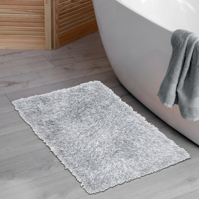 Izaias Cotton Blend Non-Slip Bath Rug, Silver