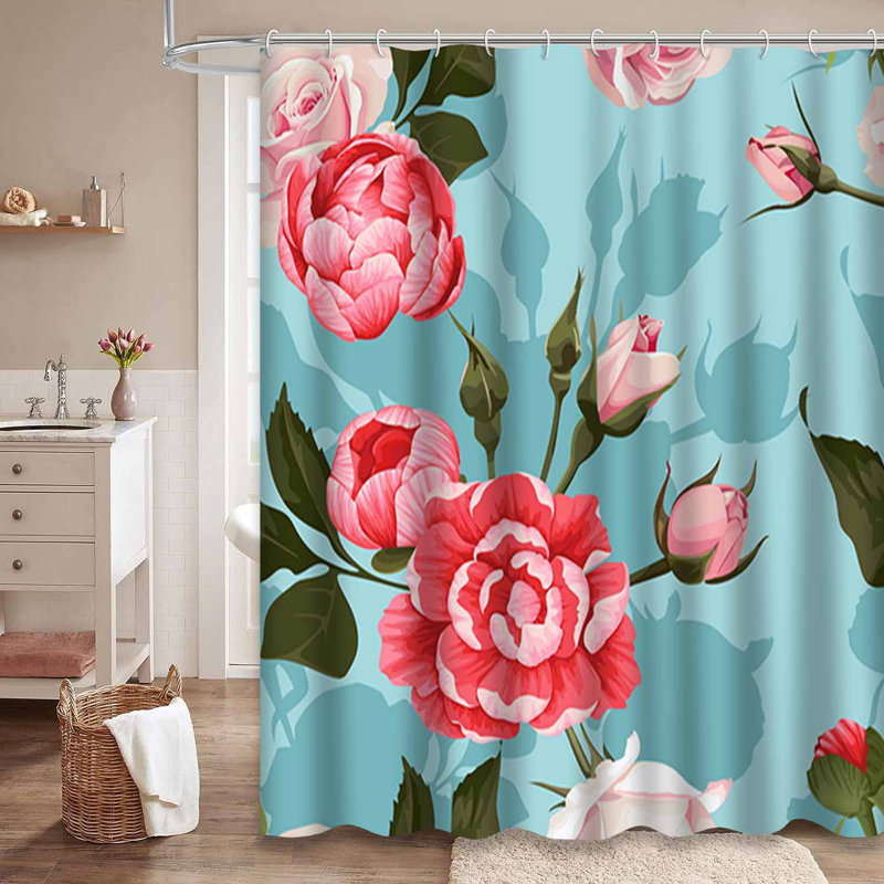 Rideau de douche imperméable à motif floral pivoine rétro avec 12 crochets, L 72 po x l 72 po