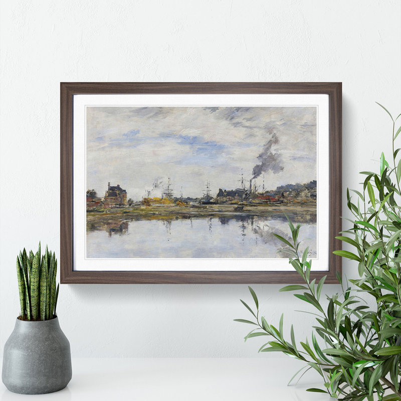 The Harbour by Eugene Boudin - Picture Frame Painting, Walnut, 27cm H x 36cm W x 2cm D