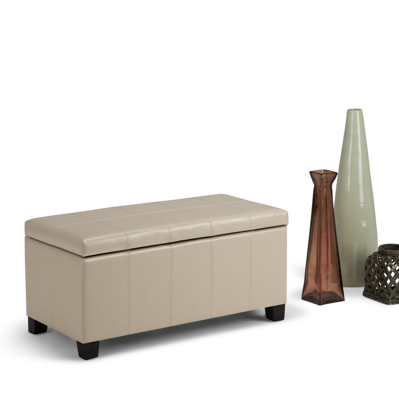 Repose-pieds rectangulaire avec rangement relevable Dover, Similicuir satiné crème