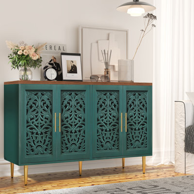 48" Sideboard Buffet Cabinet Hollow-Carved Doors, Modern Storage Credenza with 4 Doors, Accent Cabinet for Living Room, Dining Room, Kitchen