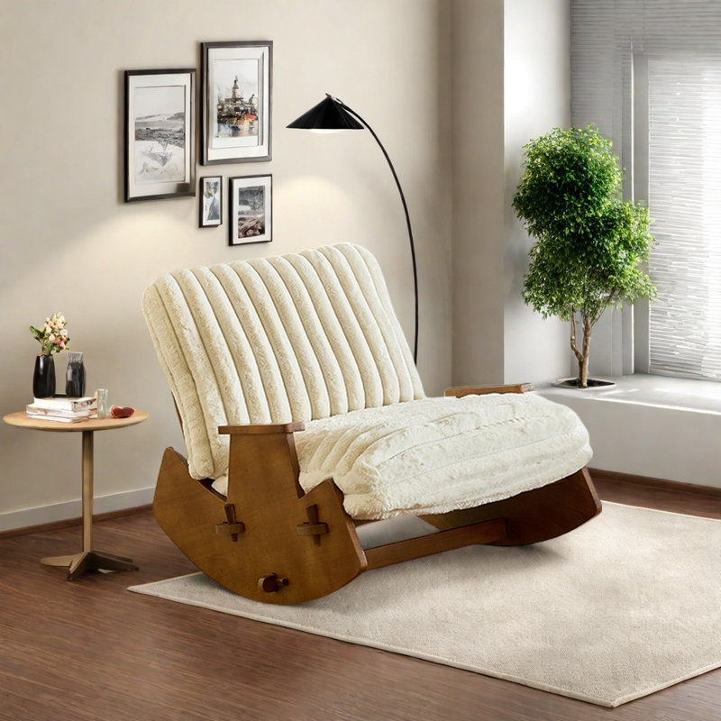 Chaise à bascule rétro en bois massif, Blanc cassé / blanc