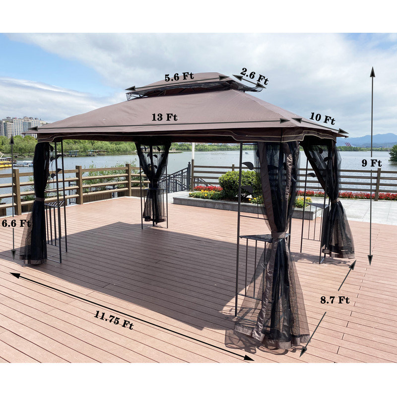 13x10 Outdoor Patio Gazebo Canopy Tent With Ventilated Double Roof And Mosquito net(Detachable Mesh Screen On All Sides),Suitable for Lawn, Garden, Backyard and Deck, Top