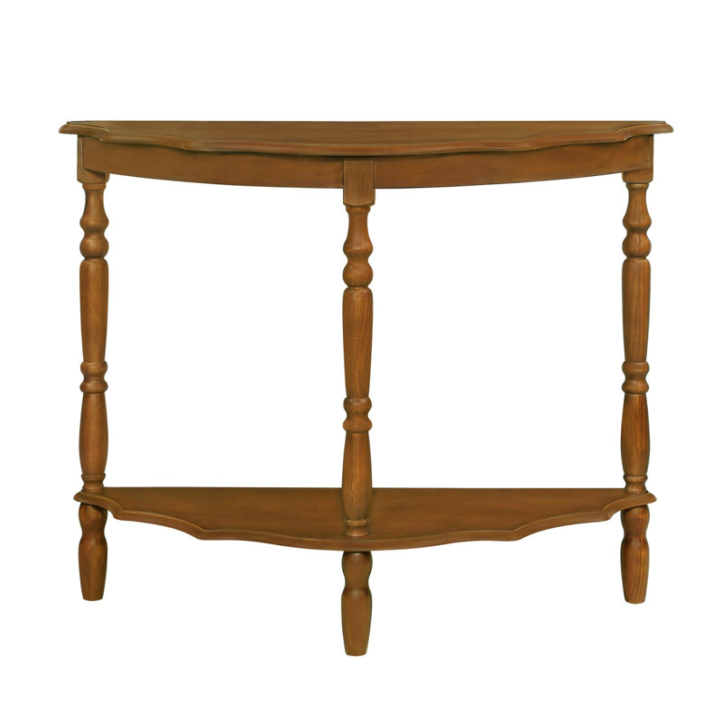 2'' Retro Circular Curved Half-Moon Console Table with Cloud Design Top and Open Shelf Solid Wood Frame and Legs, Brown