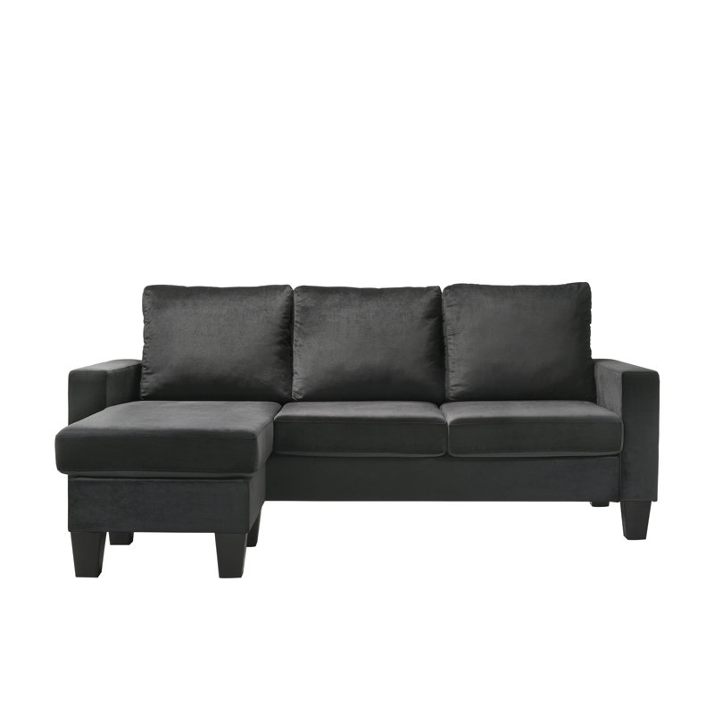 Velvet L-Shaped Sectional Reversible, Black