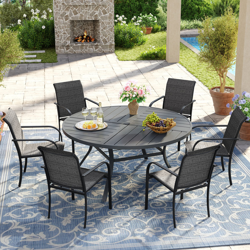Ensemble de salle à manger 7 pièces avec chaises empilables PVC-coated polyester, Gris / Gris