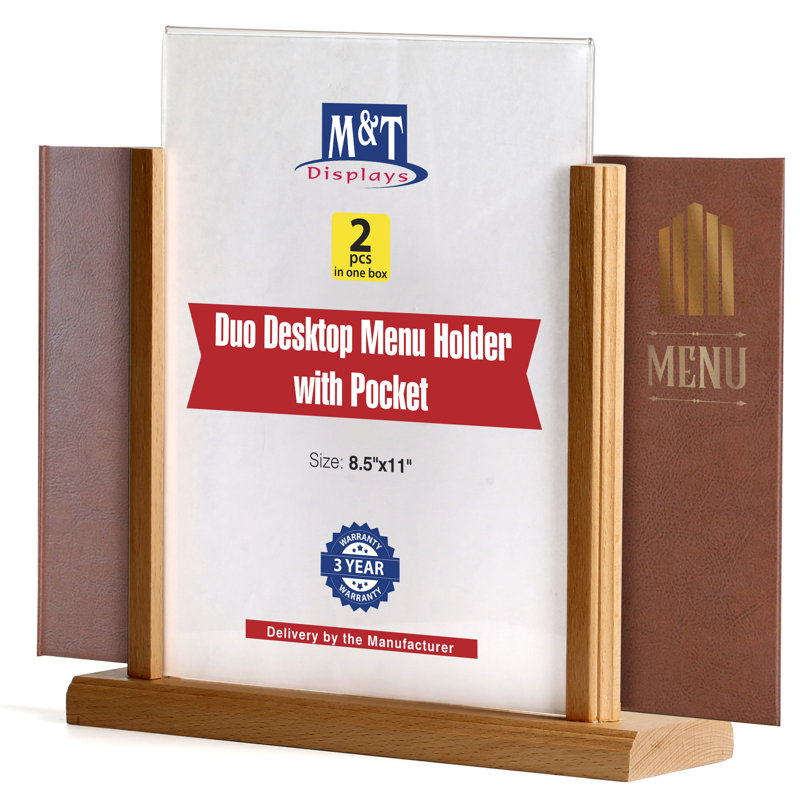 Displays Classic Desktop Menu Holder, 8.5" x 11", Natural Wood