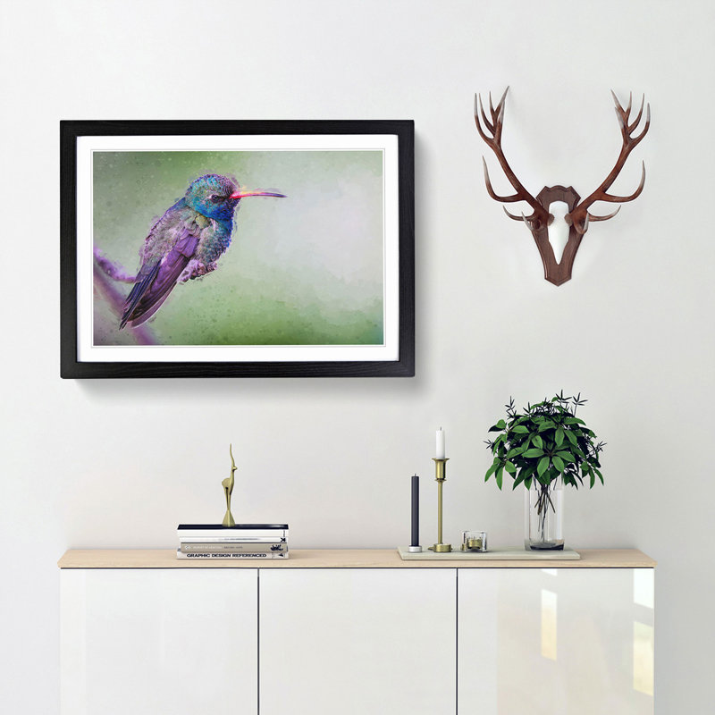 Broad-Billed Hummingbird in Abstract - Picture Frame Graphic Art Print, Black Framed, 48cm H x 65cm W x 2cm D