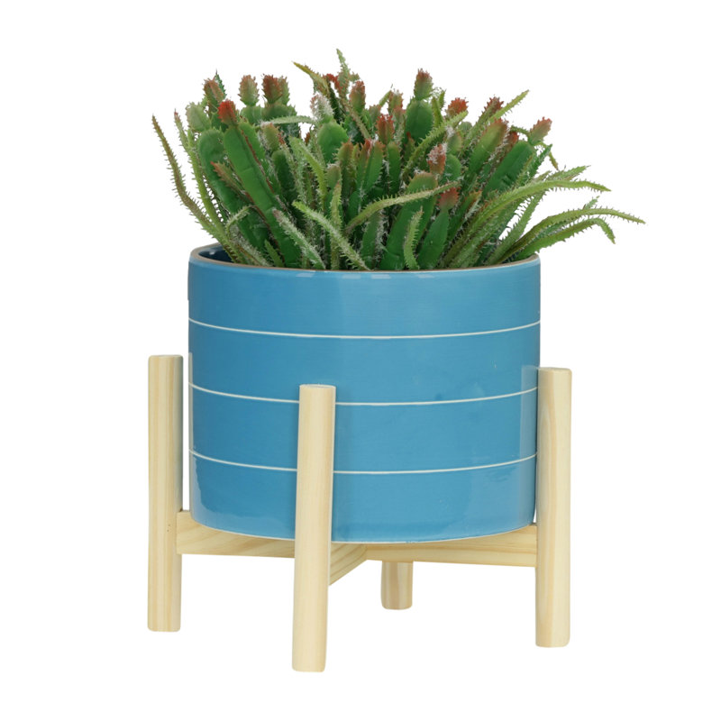 Jardinière rayée 8 "avec support en bois