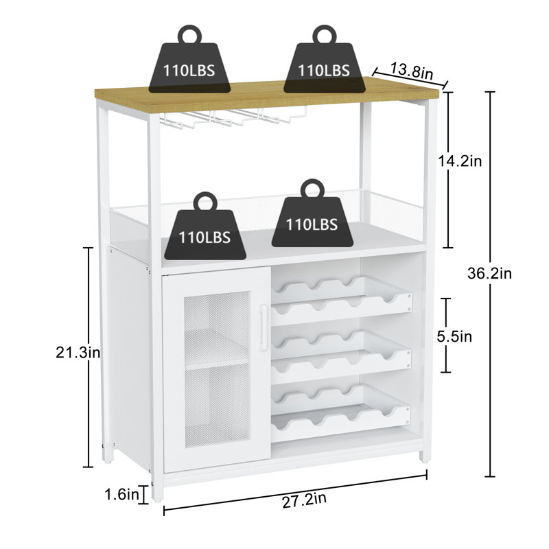 35.1cm Wine Bar, Oak/White