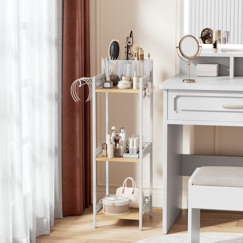 3-tier Bathroom Shelf Organizer With Hook, White