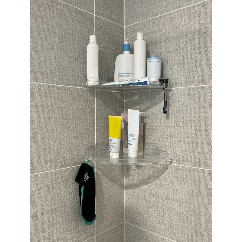 Ensemble de 2 tablettes de douche d'angle adhésives en acrylique, antirouille.
