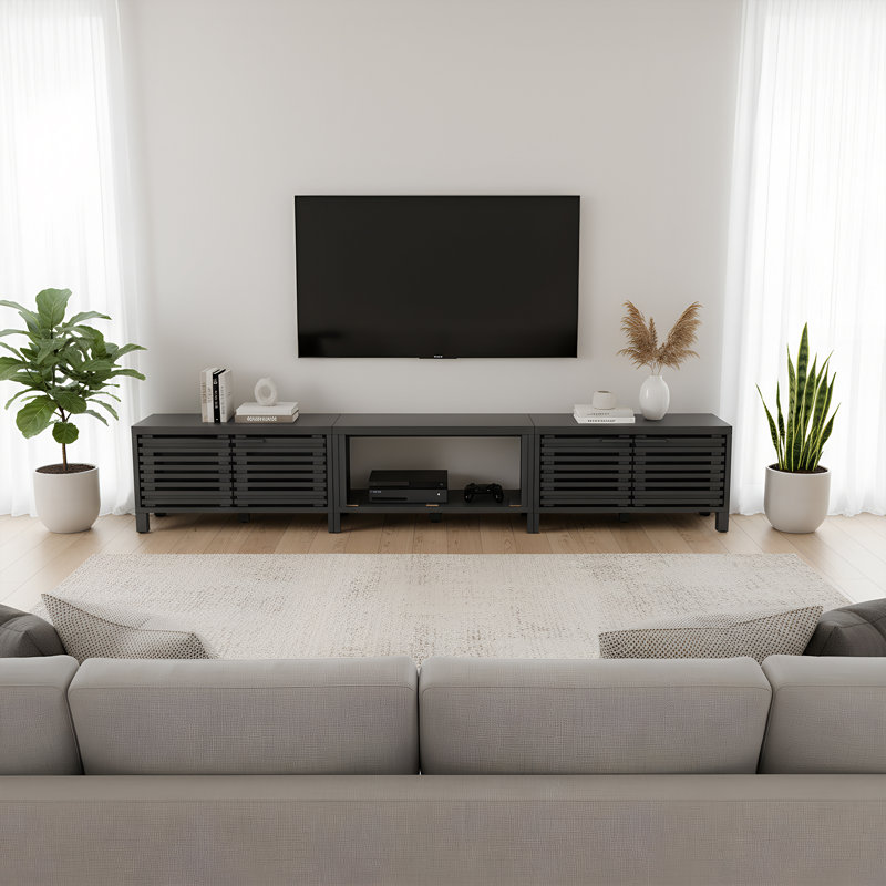 Modern Black Detachable Fireplace TV Stand, 292x37x53cm, MDF, Living Room, Entertainment Room, No