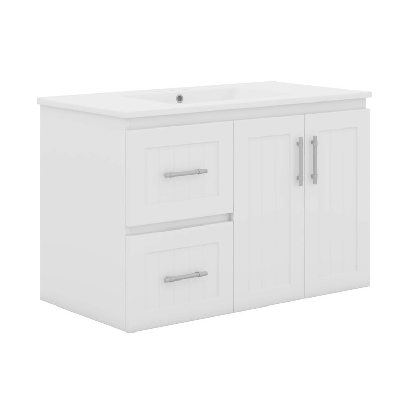 Meuble-lavabo mural 36 po, 2 tiroirs, tablette réglable, Blanc