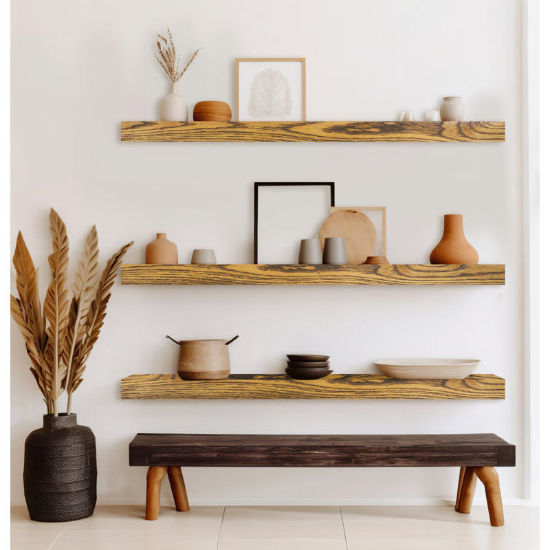 Tablette flottante en chêne massif, H 3 po x l 59 po x P 7 po, Honey