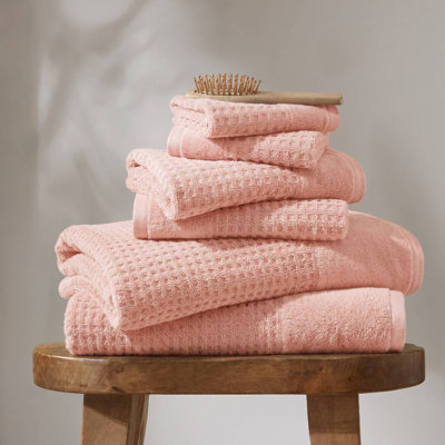 Ensemble de serviettes de bain en jacquard 100% coton rose gaufré Spa 6 pièces
