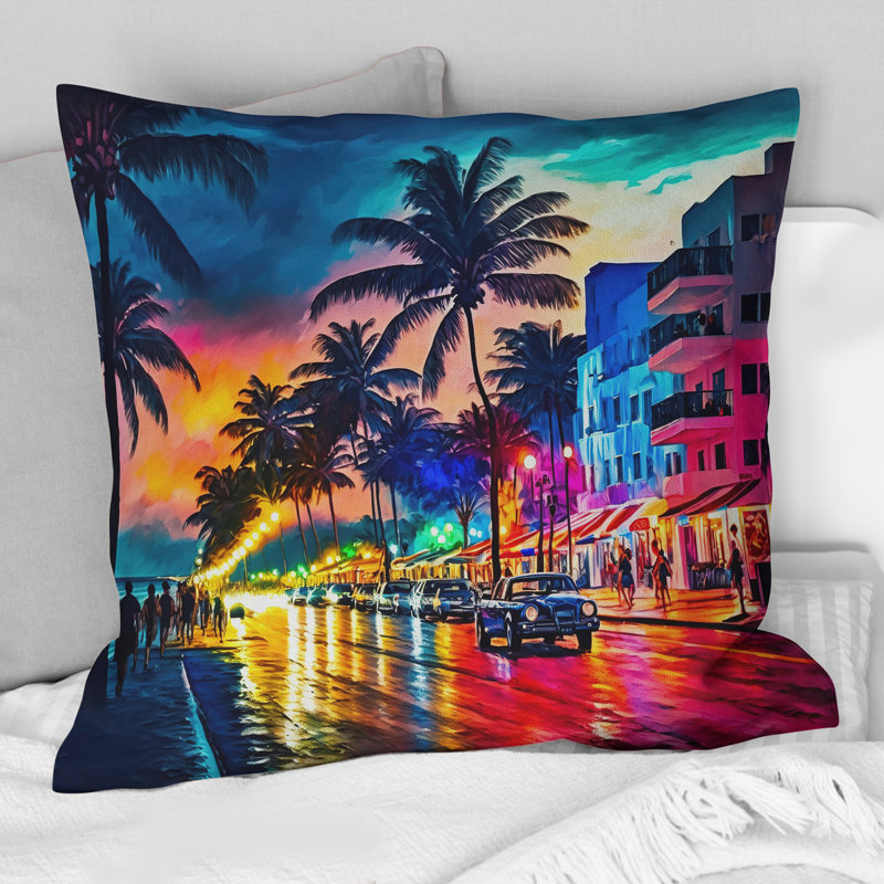Miami Beach Holidays 3 Architecture - Miami Printed Pillow, 16"H x 16"W